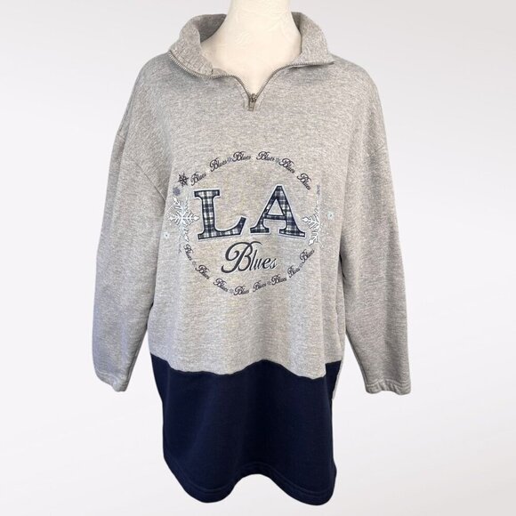 Best United Garment Co. Tops - Vintage LA Graphic Quarter Zip Oversized Sweatshirt Gray Blue Medium